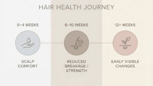 Diagram showing crown, hairline, and part areas to apply scalp serum